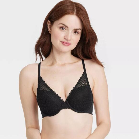 Auden Women's Lace Push Up Plunge Bra Black Size 36C - Picture 1 of 6